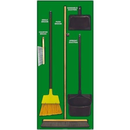 NMC National Marker Janitorial Shadow Board Combo Kit, Green on Black, Industrial Grade Aluminum- SBK103AL